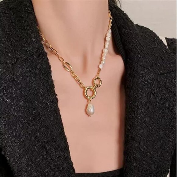 Baroque Natural Freshwater Pearl Gold Plated Necklace - Picture 5 of 5